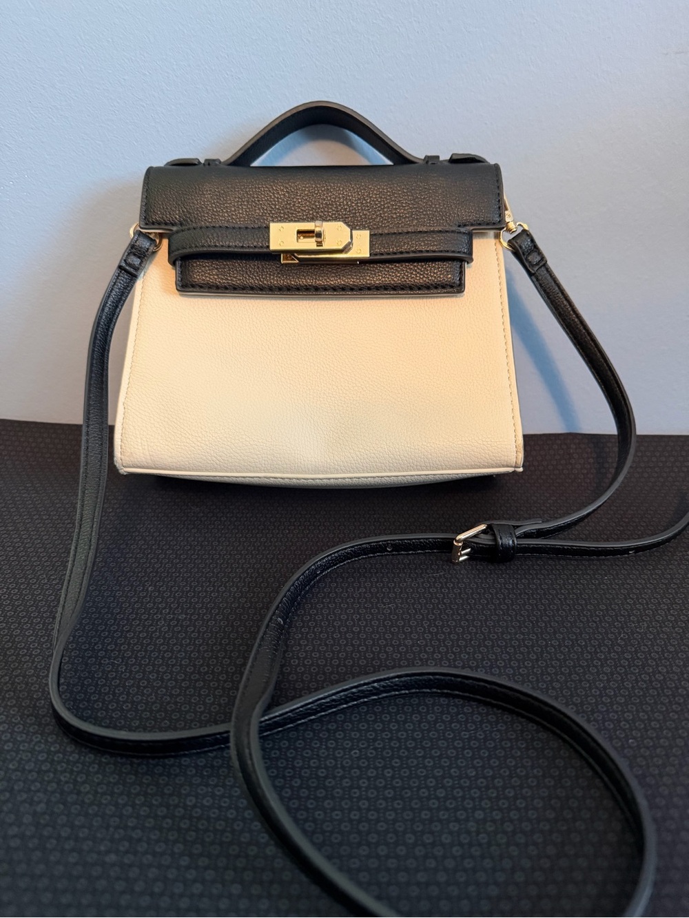 Black and Cream Small Handle Top/Crossbody Bag